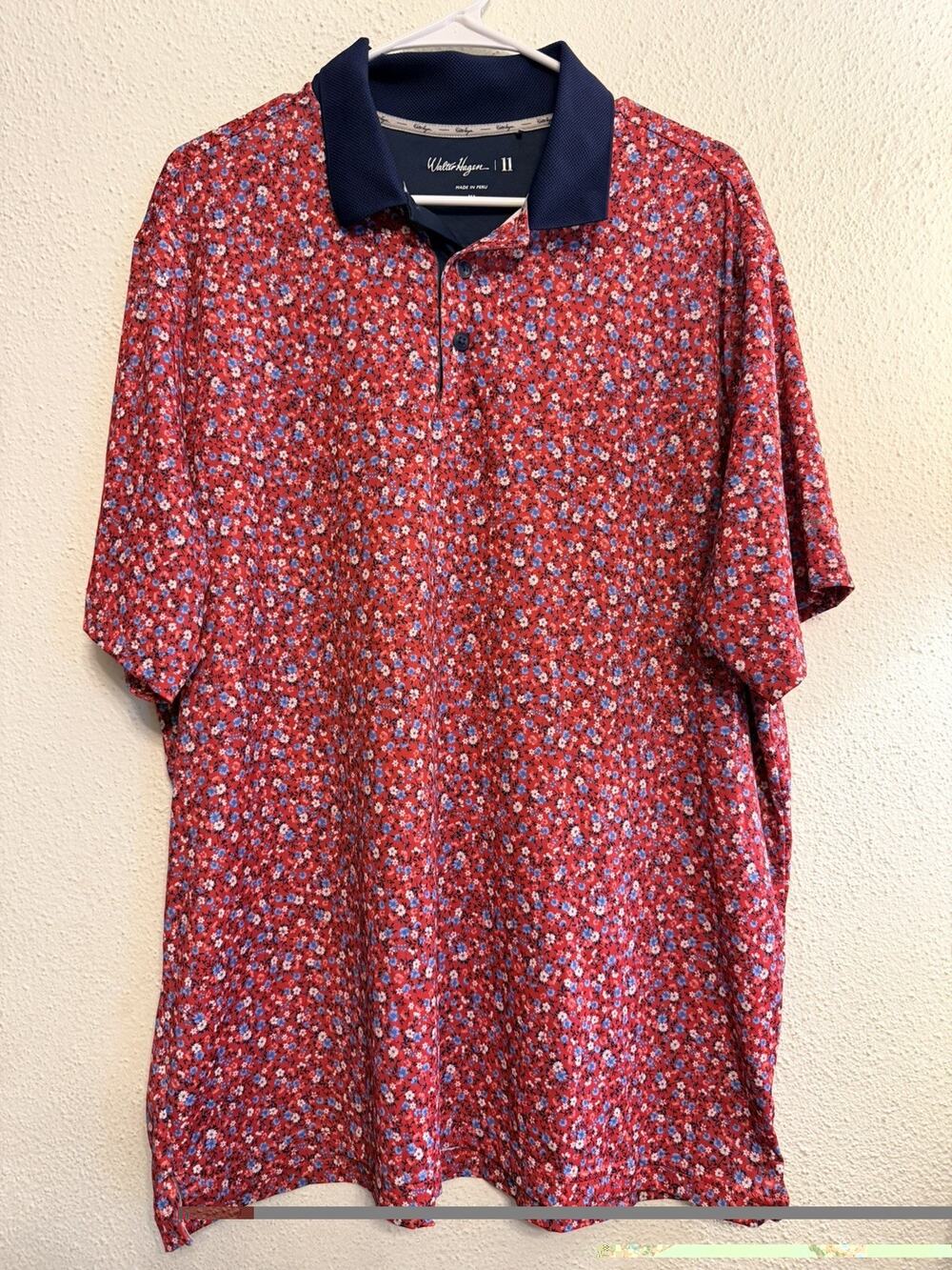 Walter Hagen Performance 11 Golf Polo Men XL Red Floral Stretch